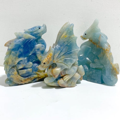 3 Pieces Blue Onyx Flying Dragon Castle Carving -Wholesale Crystals