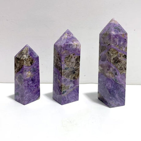 3 Pieces Charoite Four - sided Tower Point - Wholesale Crystals