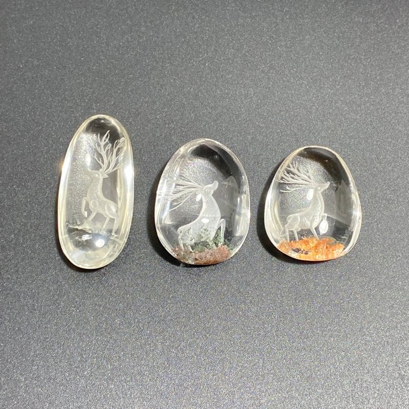 3 Pieces Deer Garden Quartz Inner Scene Carving -Wholesale Crystals