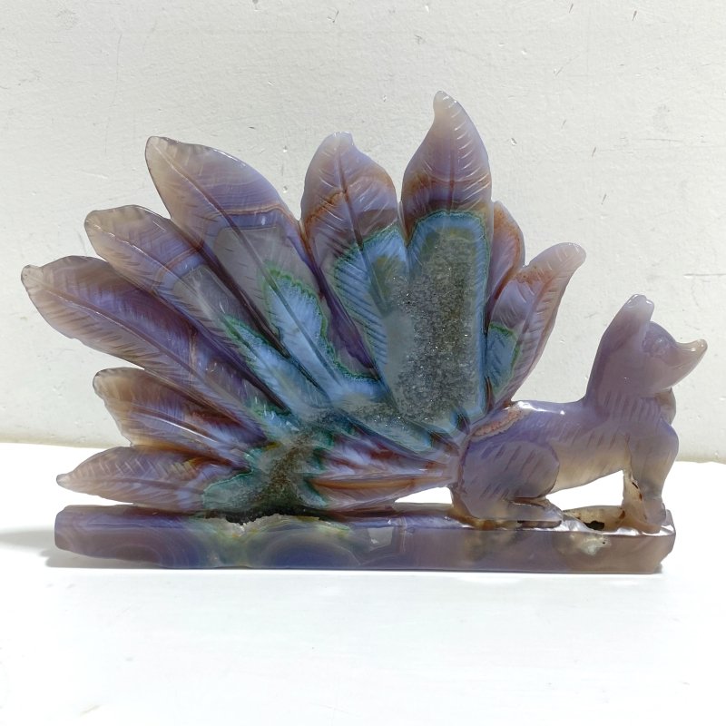 3 Pieces Geode Agate Druzy Nine-tailed Fox Carving (Defective) -Wholesale Crystals