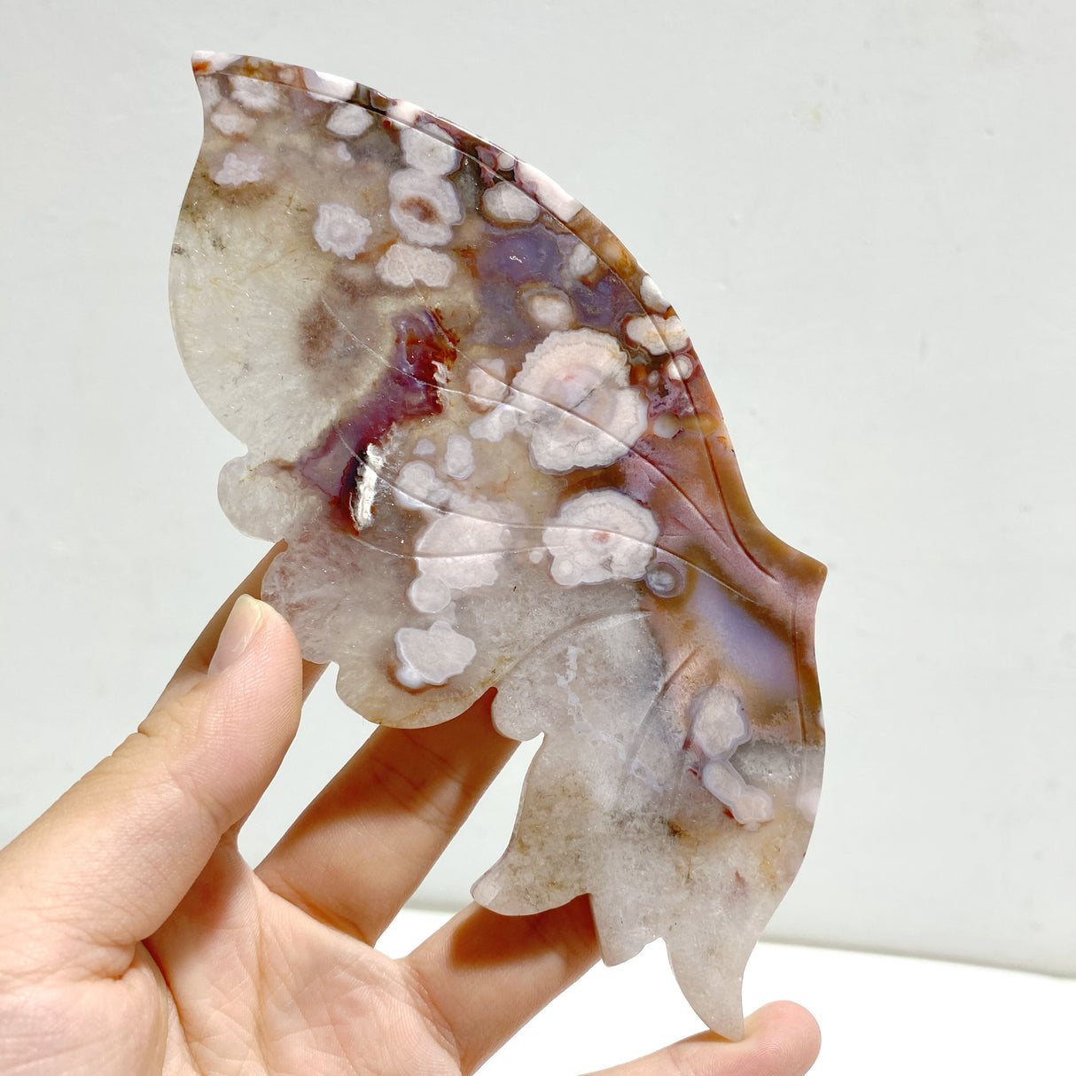Unique Sakura Flower Agate Butterfly Wing Carving With Stand