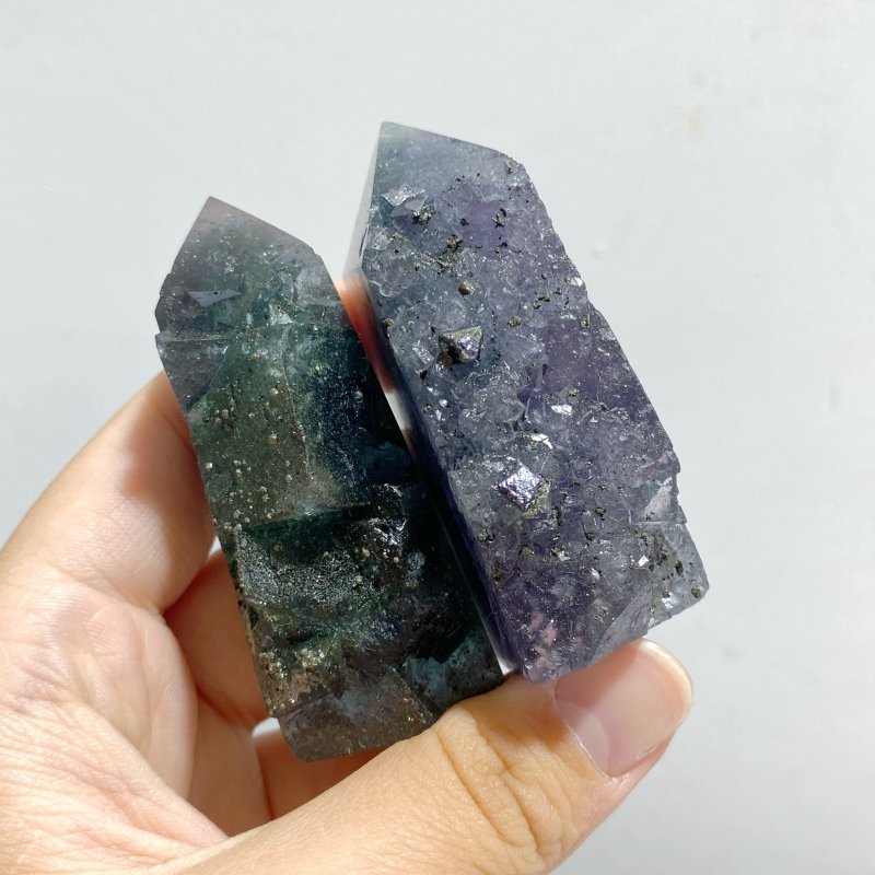33 Pieces Blue Fluorite Mixed Pyrite Raw Side Tower -Wholesale Crystals