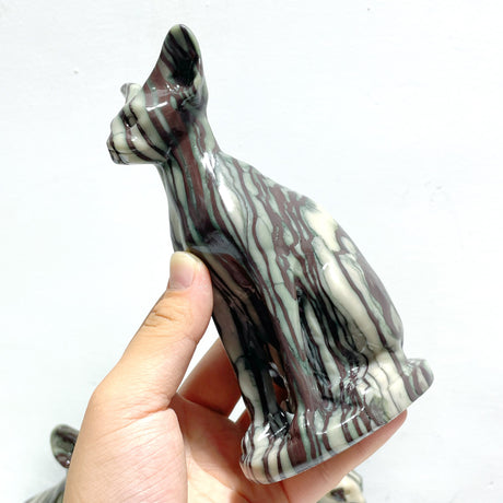 7 Pieces China Grey Stripe Stone Cat Carving