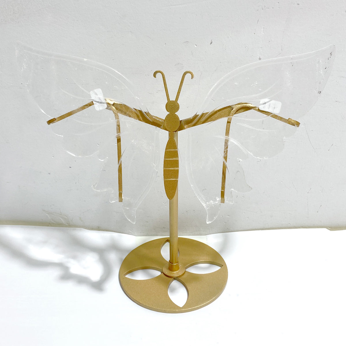 Clear Quartz Butterfly Wing Carving With Stand