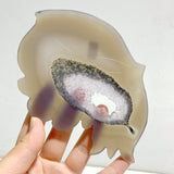 Unique Geode Druzy Agate Butterfly Wing Carving With Stand
