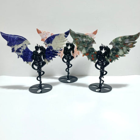 4 Pairs Demon And Angel Wing Carving With Stand Africa Blood Stone Sodalite - Wholesale Crystals