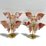 4 Pairs Pink Agate Butterfly Wing Carving With Stand - Wholesale Crystals