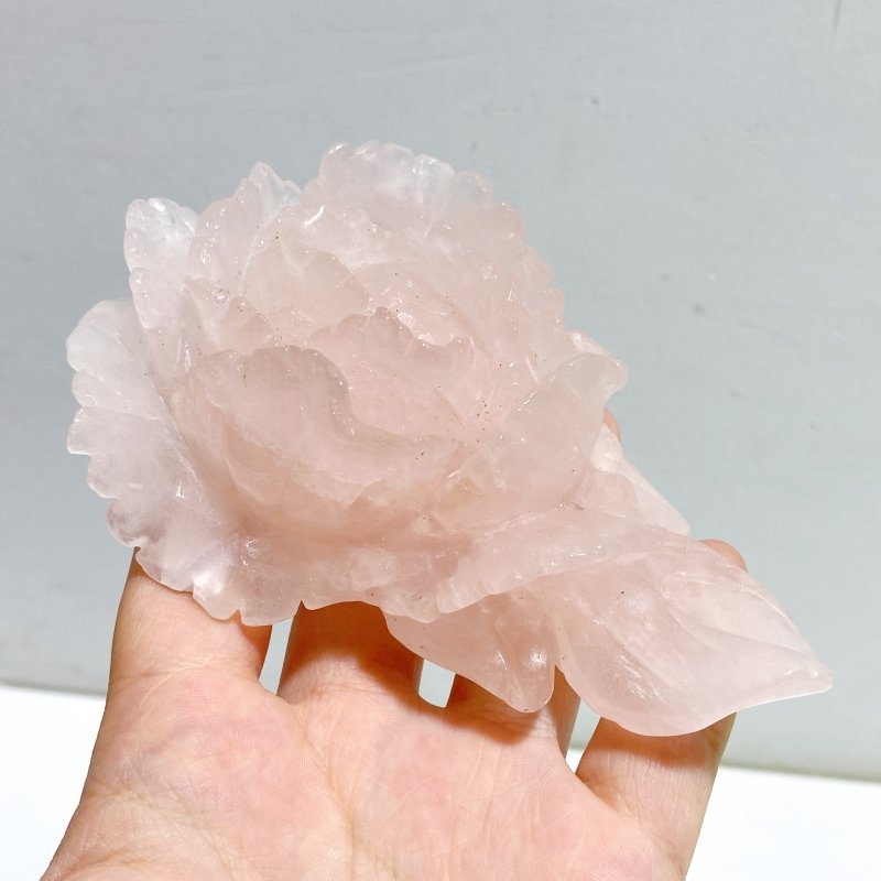 4 Pieces Beautiful Rose Quartz Flower Carving With Stand -Wholesale Crystals