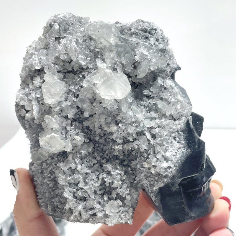 4 Pieces Black Clear Quartz Cluster Skull Carving - Wholesale Crystals