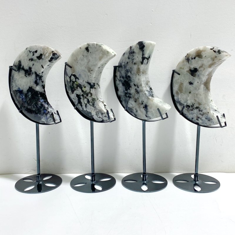 4 Pieces India Moonstone Moon Carving With Stand -Wholesale Crystals