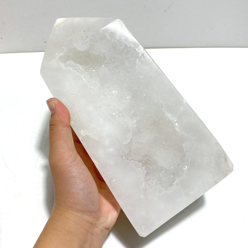 4 Pieces Large Geode Druzy White Moss Agate Four - sided Point - Wholesale Crystals