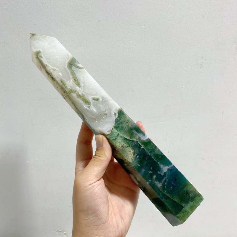 4 Pieces Tall Green Moss Agate Points -Wholesale Crystals