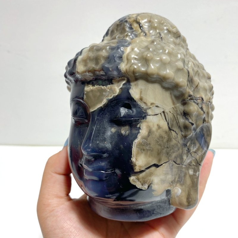 4 Pieces Volcano Agate Buddha Head Carving(UV - Reactive) - Wholesale Crystals