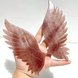 Beautiful Strawberry Quartz Angel Wing Carving With Stand