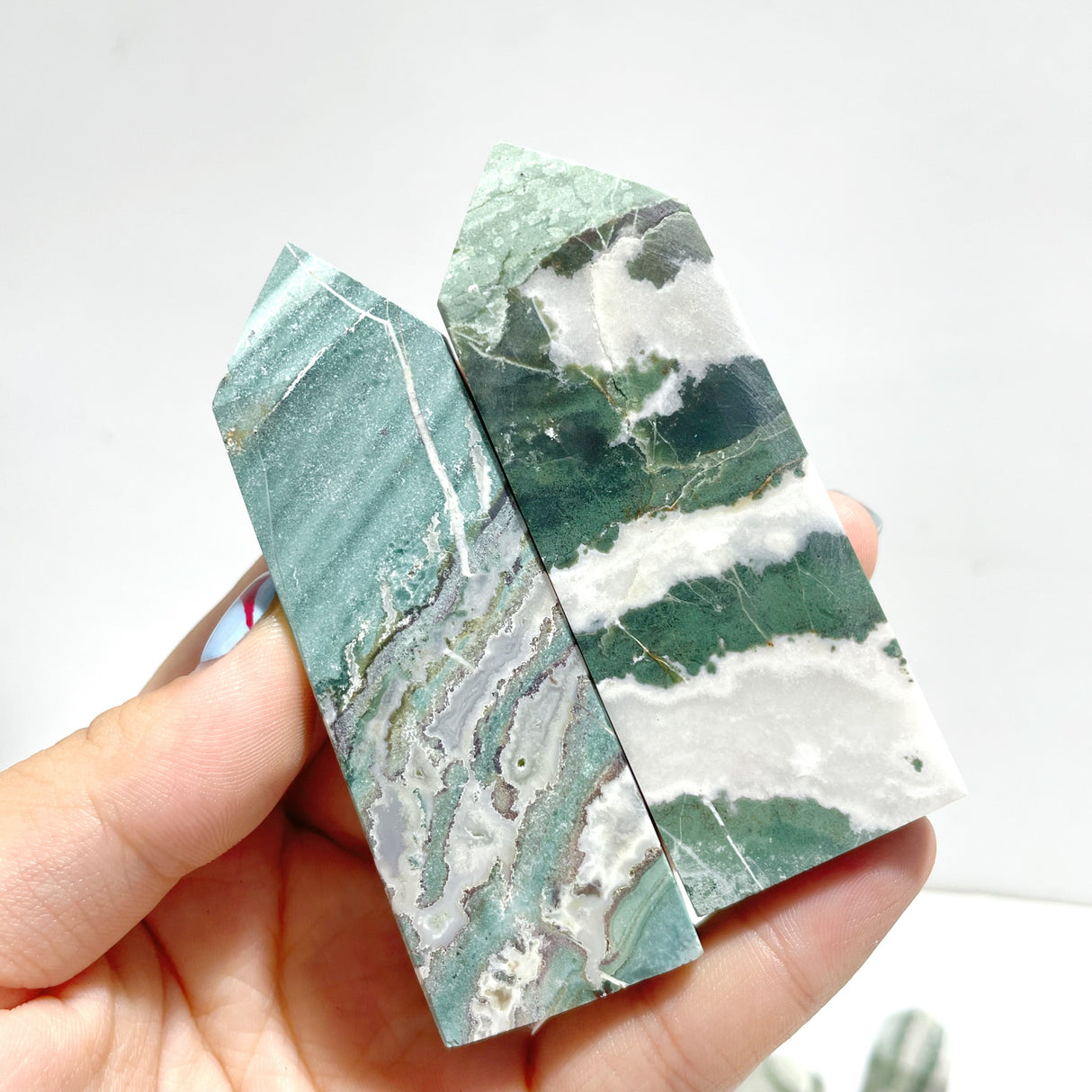 Stripe Moss Agate Mixed Quartz Four-Sided Tower Point Wholesale