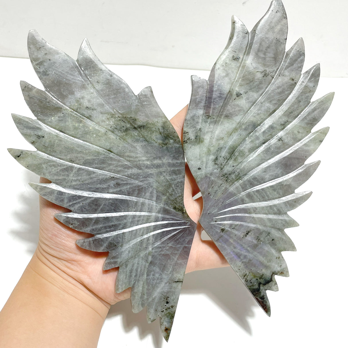 Labradorite Angel Wing Carving With Stand