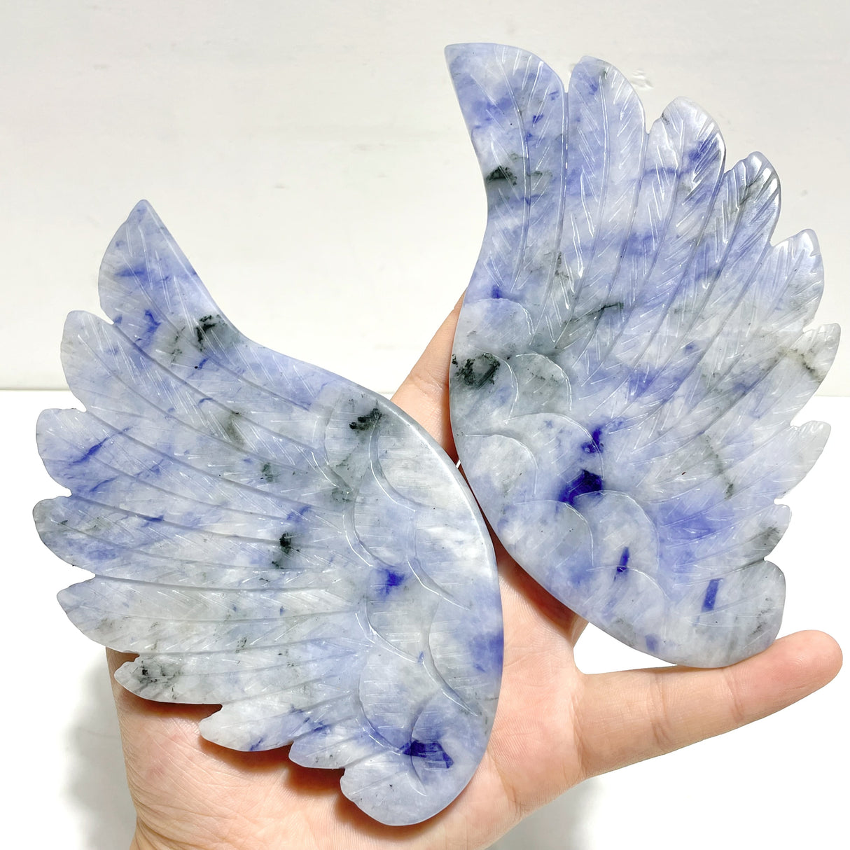 Unique Blue Aventurine Angel Wing Carving With Stand