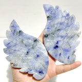 Unique Blue Aventurine Angel Wing Carving With Stand