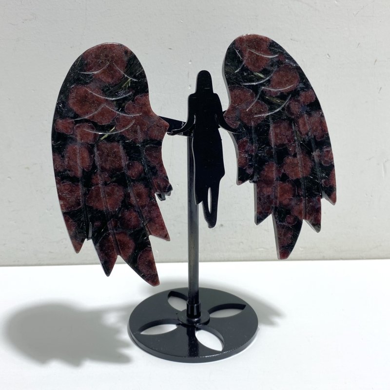 5 Pairs Garnet Mixed Astrophyllite Angel Wing Carving With Stand -Wholesale Crystals