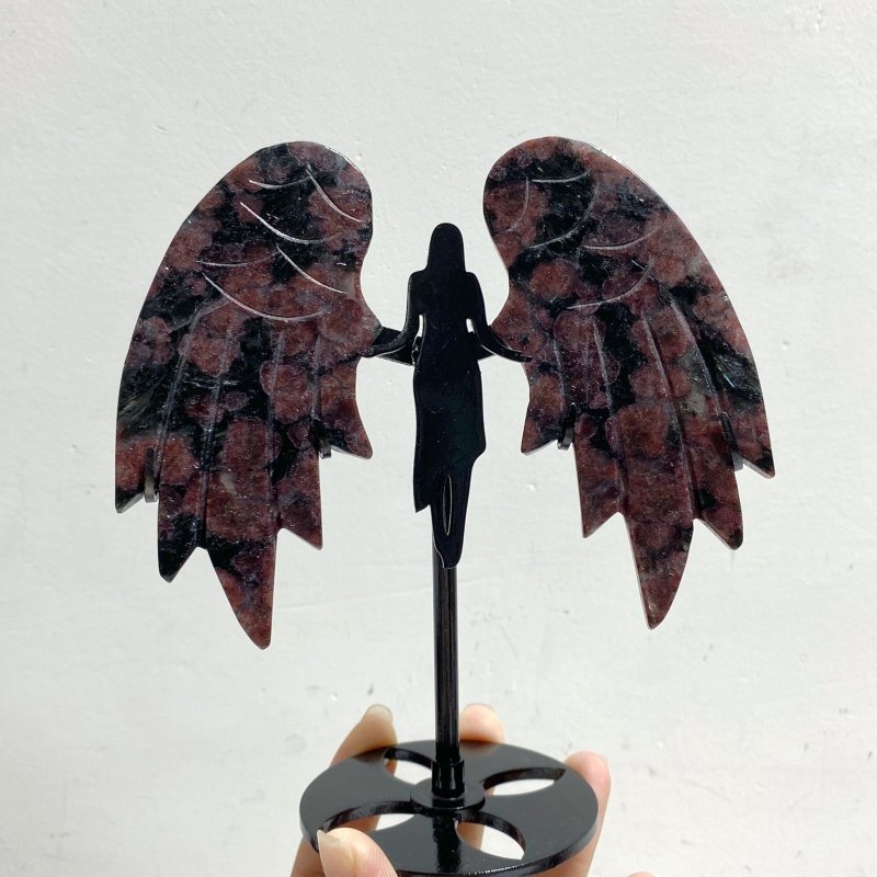 5 Pairs Garnet Mixed Astrophyllite Angel Wing Carving With Stand -Wholesale Crystals