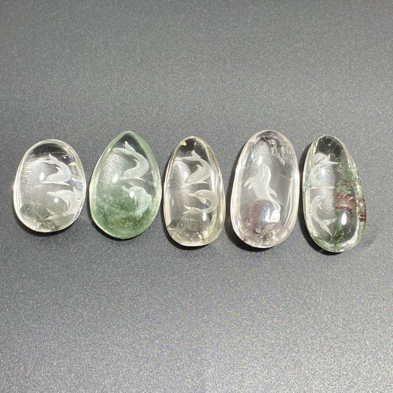 5 Pieces Beautiful Dolphin Garden Quartz Inner Scene Carving -Wholesale Crystals