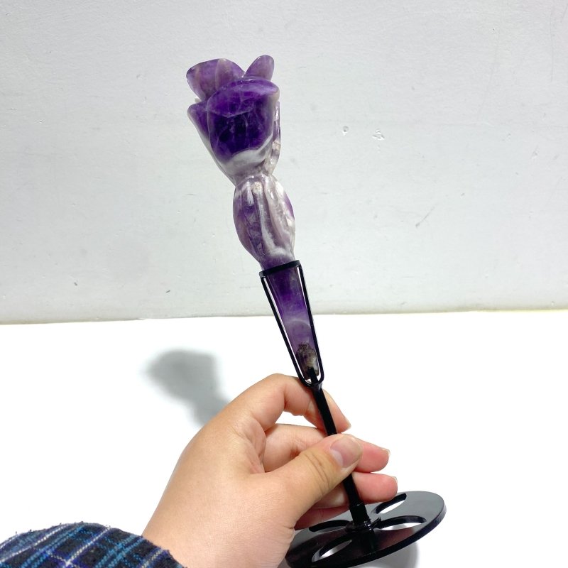 5 Pieces Chevron Amethyst Flower Carving With Stand - Wholesale Crystals