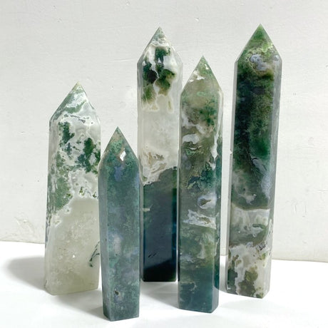 5 Pieces Green Moss Agate Points -Wholesale Crystals