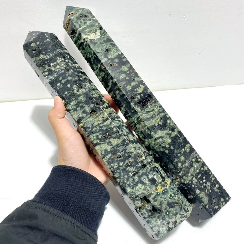 5 Pieces Large Green Sea Jasper Druzy Geode Points - Wholesale Crystals