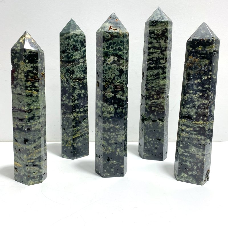 5 Pieces Large Green Sea Jasper Geode Druzy Points - Wholesale Crystals