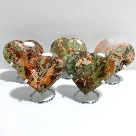 5 Pieces Large Money Agate Heart With Stand -Wholesale Crystals