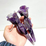 5 Pieces Rose Quartz Chevron Amethyst Flower Carving With Stand - Wholesale Crystals
