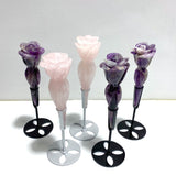 5 Pieces Rose Quartz Chevron Amethyst Flower Carving With Stand - Wholesale Crystals