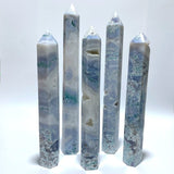 5 Pieces Tall Geode White Moss Agate Points - Wholesale Crystals