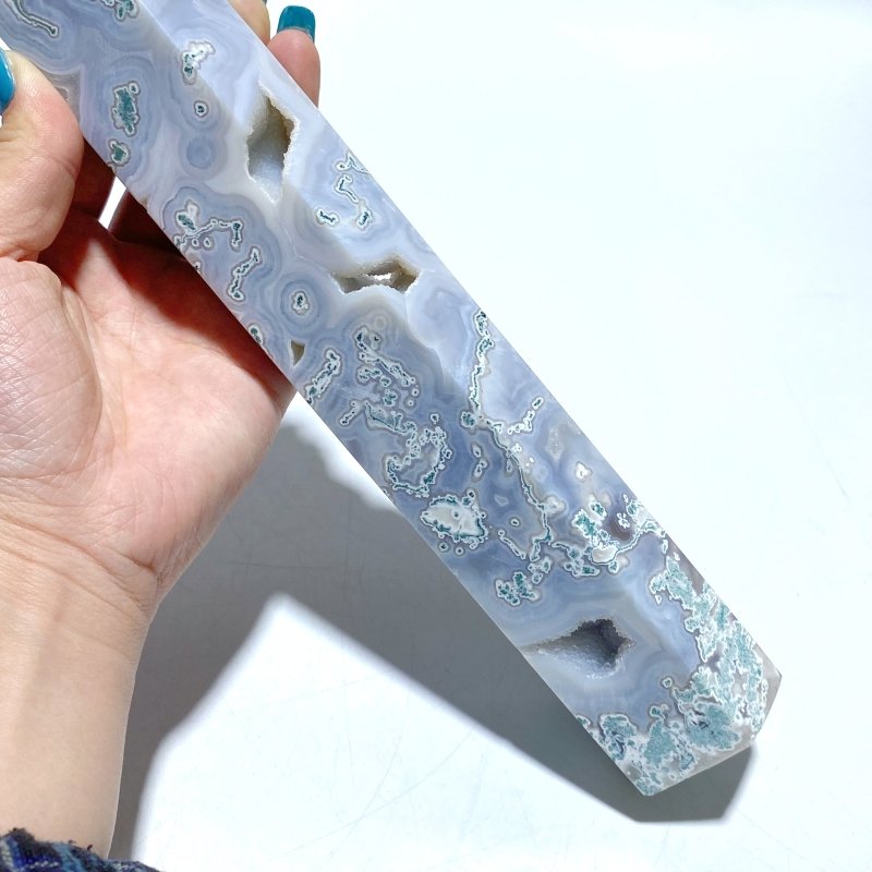 5 Pieces Tall Geode White Moss Agate Points - Wholesale Crystals