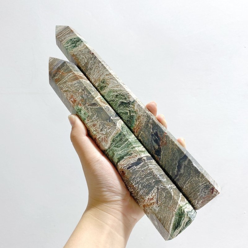 5 Pieces Tall Green Stripe Jasper Point 3 - Wholesale Crystals