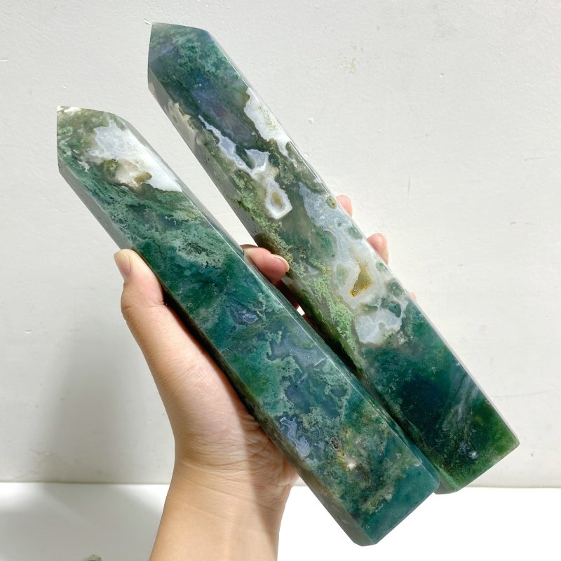5 Pieces Tall Moss Agate Tower Points -Wholesale Crystals