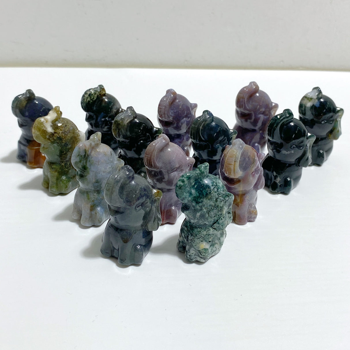 Colorful Moss Agate Elephant Crystals Carving Wholesale
