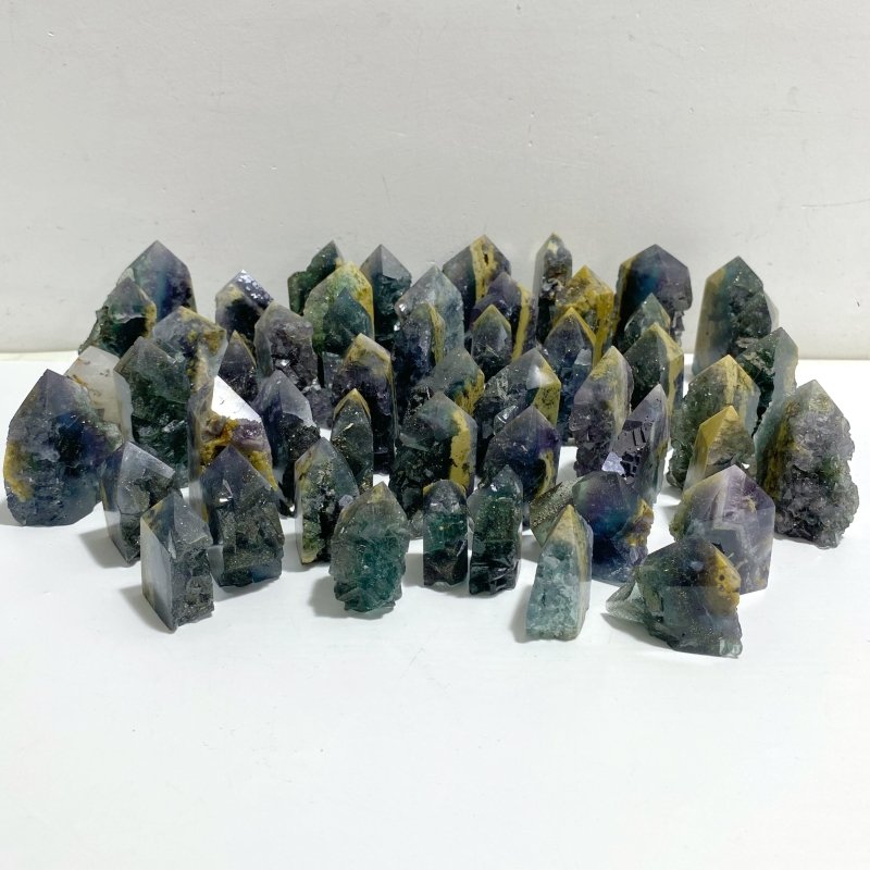 51 Pieces Fluorite Mixed Pyrite Raw Side Tower -Wholesale Crystals