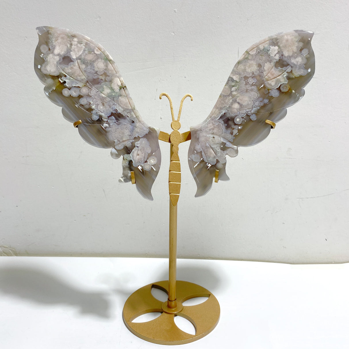 Black Sakura Flower Agate Butterfly Wing Carving With Stand