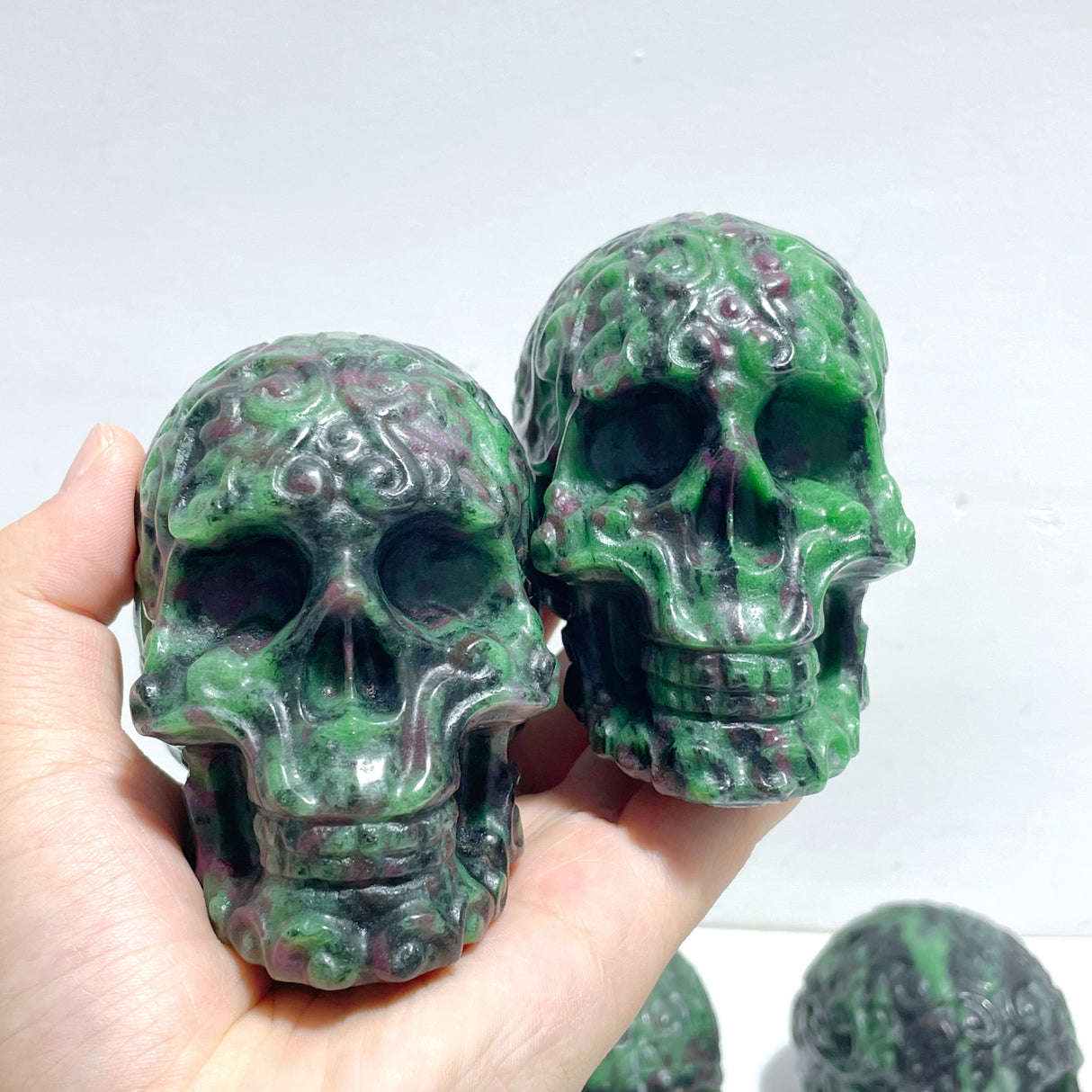 6 Pieces Ruby Zoisite Skull Carving