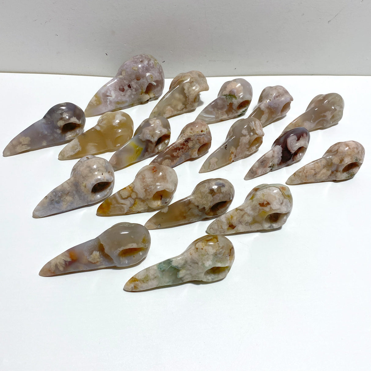 18 Pieces Sakura Flower Agate Crow Skull Carving