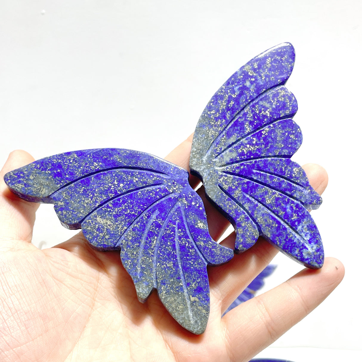 4 Pairs Small Lapis Lazuli Butterfly Wing Carving With Stand