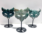 3 Pieces Moss Agate Fox Mask Carving With Stand
