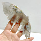 Green Sakura Flower Agate Butterfly Wing Carving With Stand