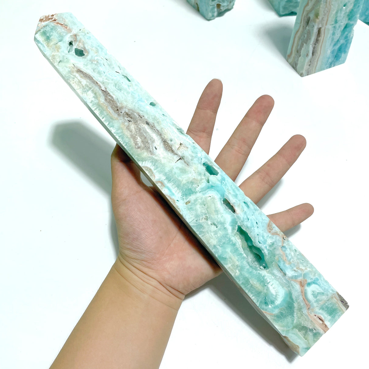 7 Pieces Large Blue Hemimorphite Four-Sided Tower Raw Side
