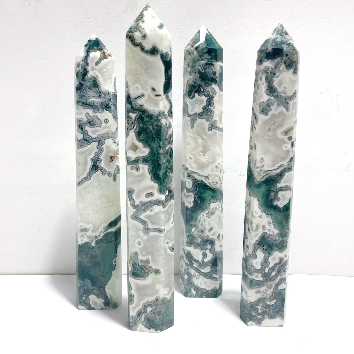 4 Pieces Tall Geode White Moss Agate Points