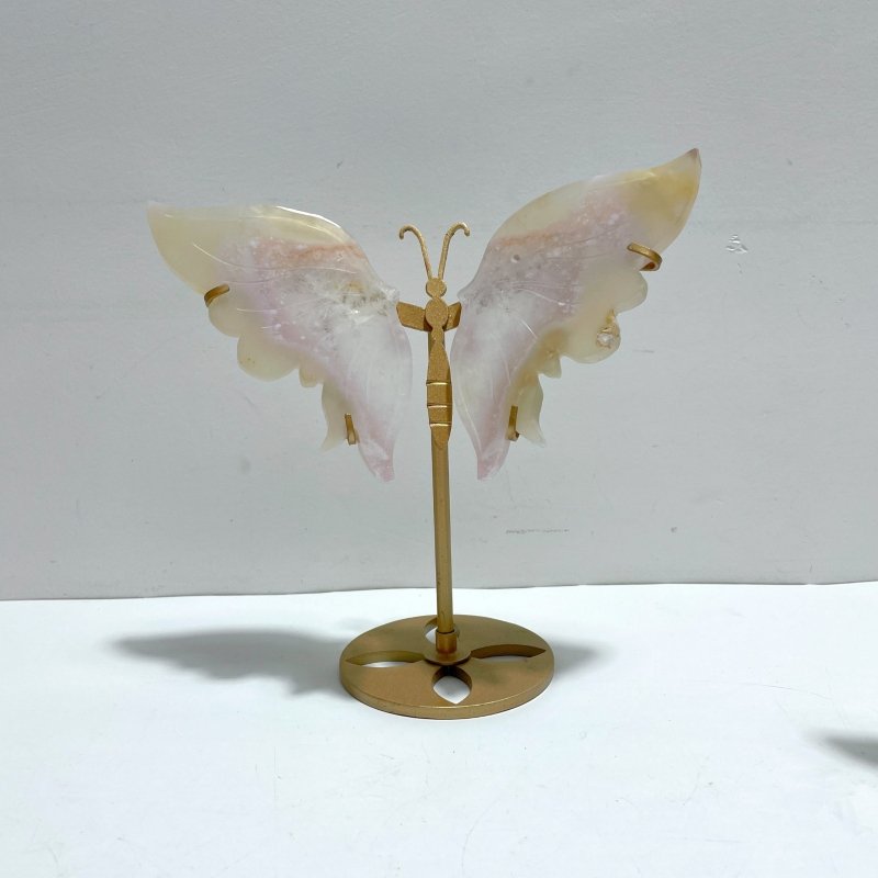 6 Pairs Beautiful Sakura Flower Agate Butterfly Wing Carving With Stand - Wholesale Crystals