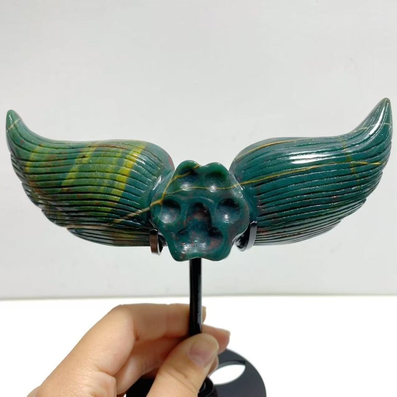 6 Pairs Unique Ocean Jasper Cat Paw Wing Carving With Stand - Wholesale Crystals