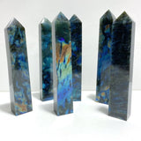 6 Pieces Beautiful Flash Labradorite Four - sided Tower Point - Wholesale Crystals
