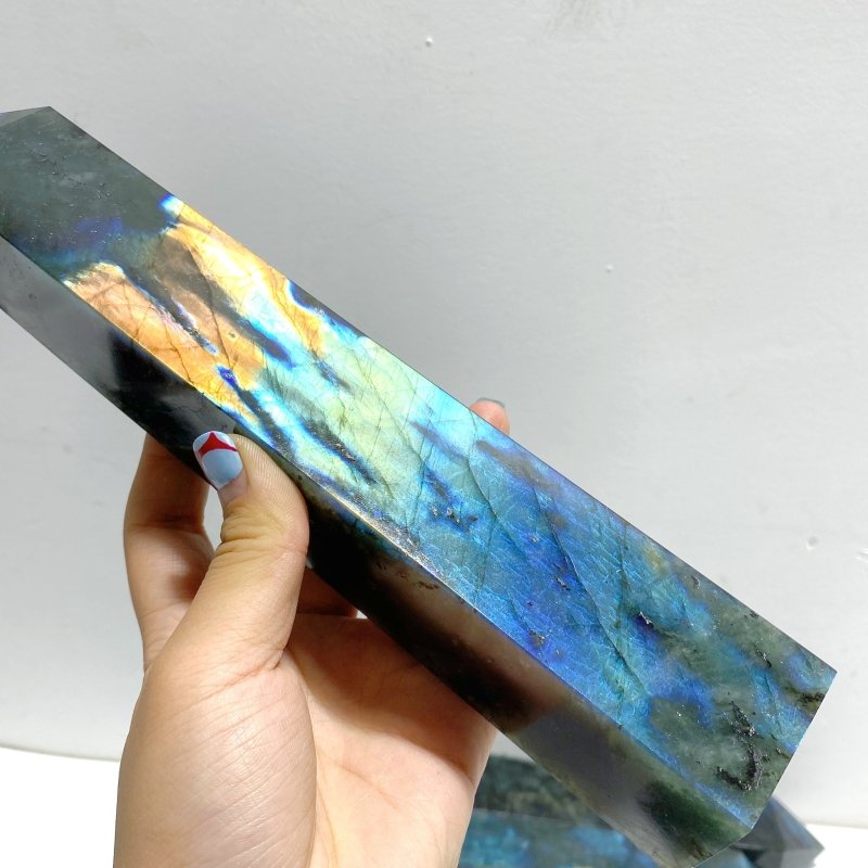 6 Pieces Beautiful Flash Labradorite Four - sided Tower Point - Wholesale Crystals